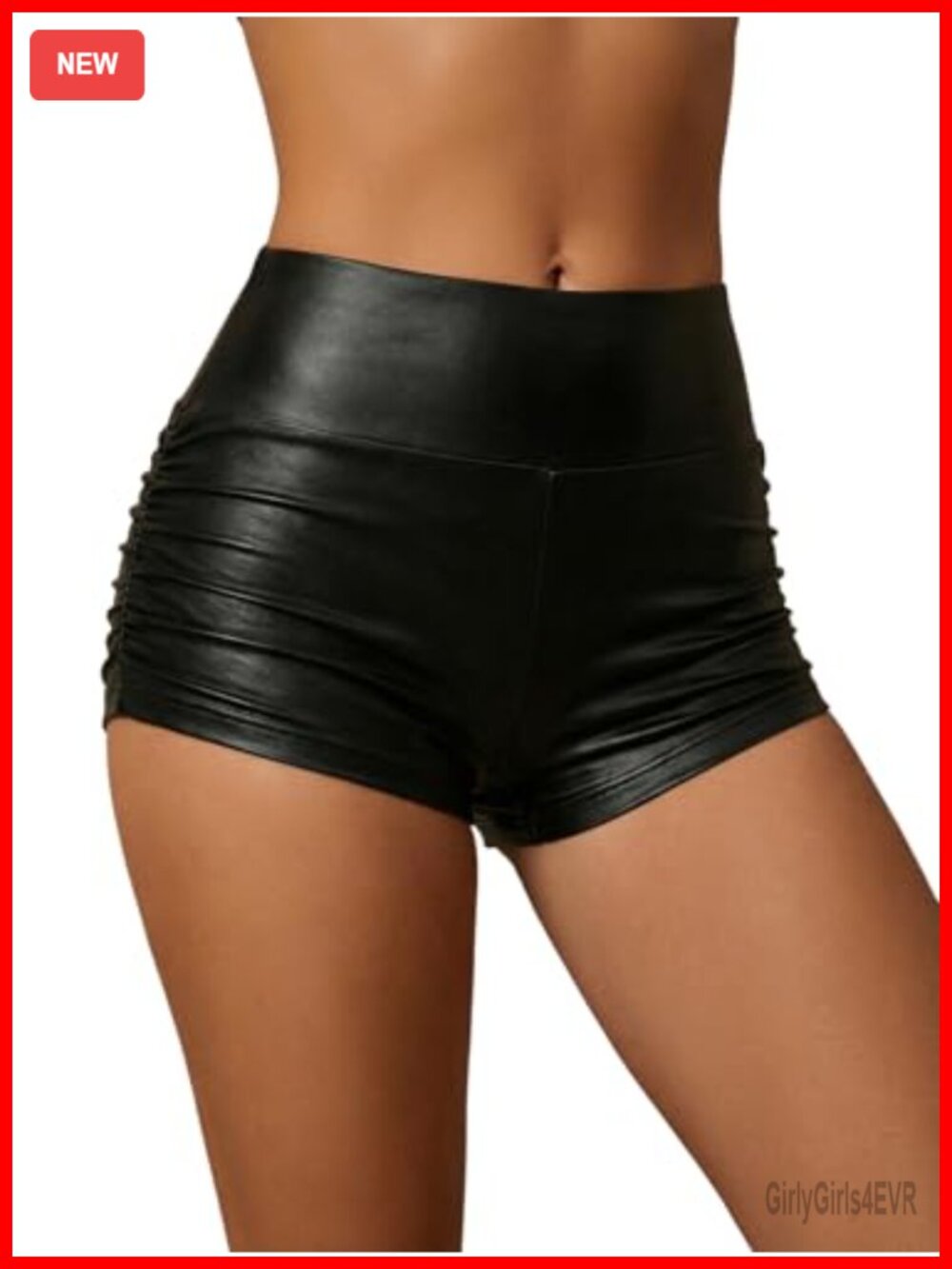 Faux Leather Mini Shorts Ruched Mid Waist Party Club Rave